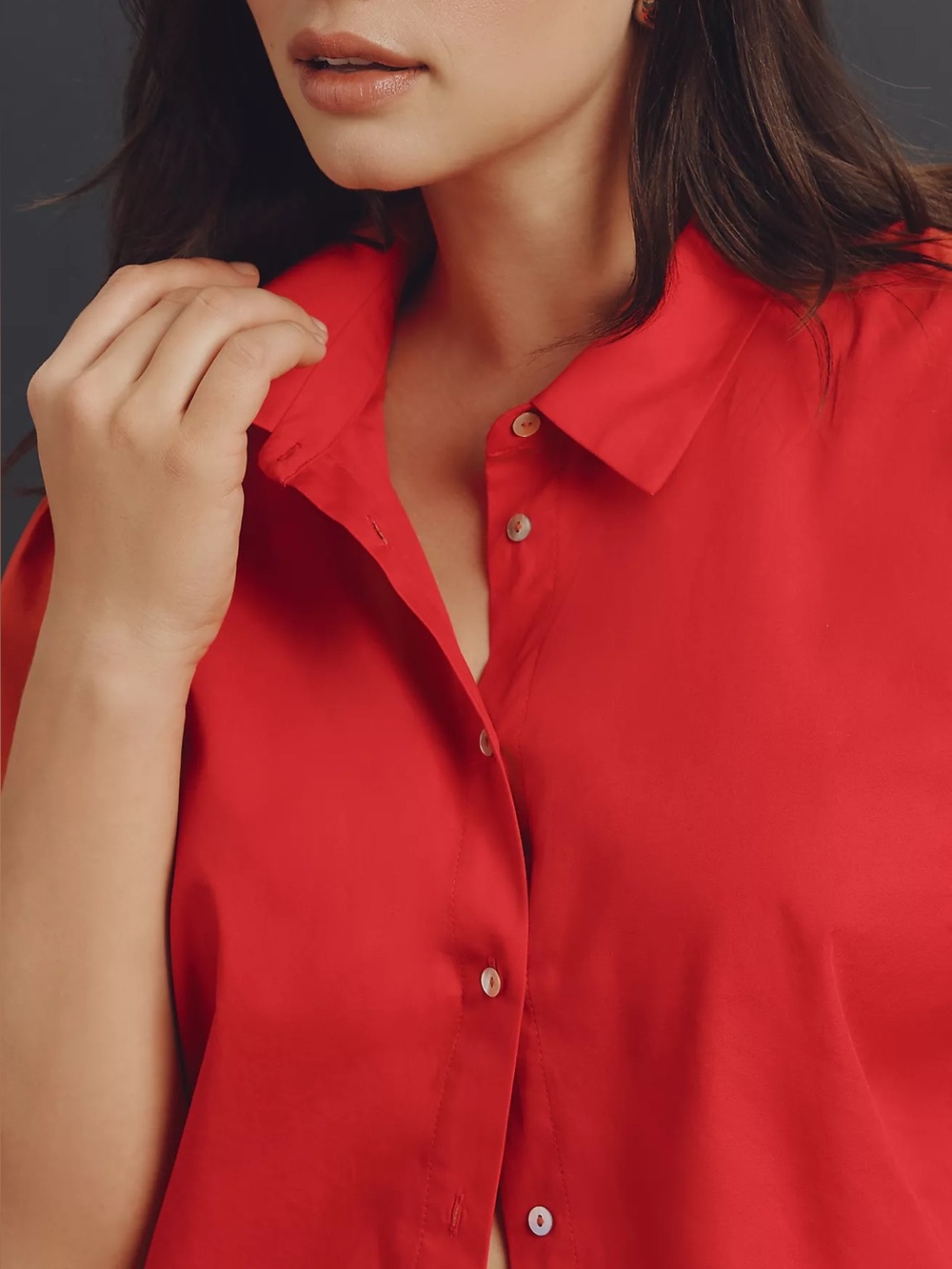 Anthropologie Maeve Structured Lantern Red Button-Down Shirt - Picture 10 of 10